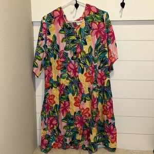 Kathryn Deene New York Romper Womens Sz 22/24 Floral Tropical Pleated Shift